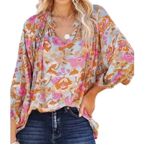 Entro Floral Ruched Sleeve Blouse - Size S - Picture 1 of 6